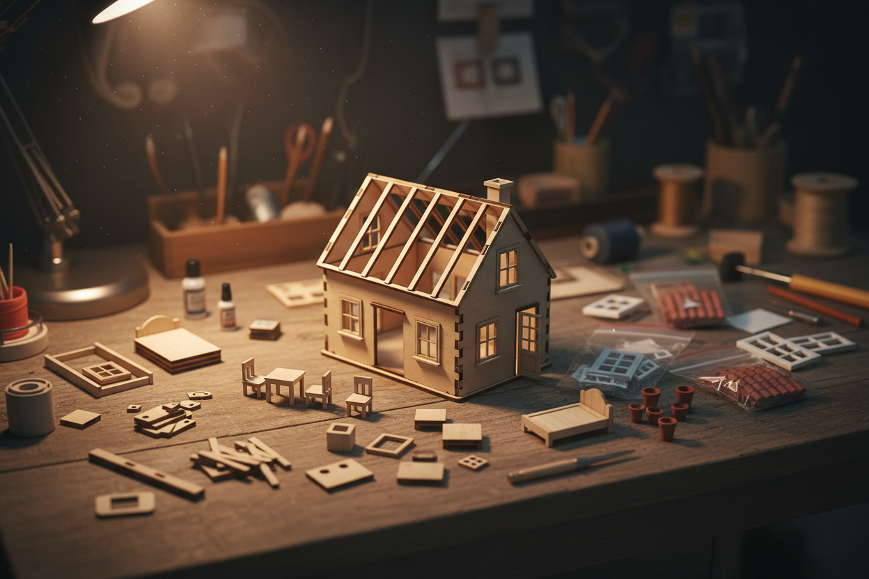 Mi tienda vende casas miniaturas para armar